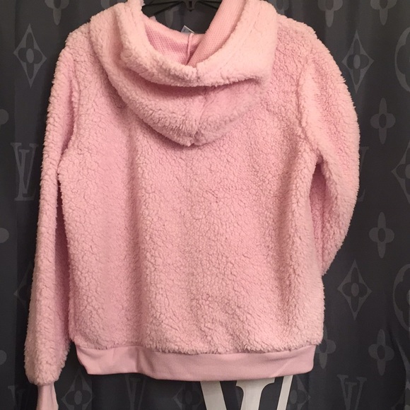 Derek heart 1/4 zip hooded teddy bear top large new with tags pink Barbie core - Picture 4 of 4